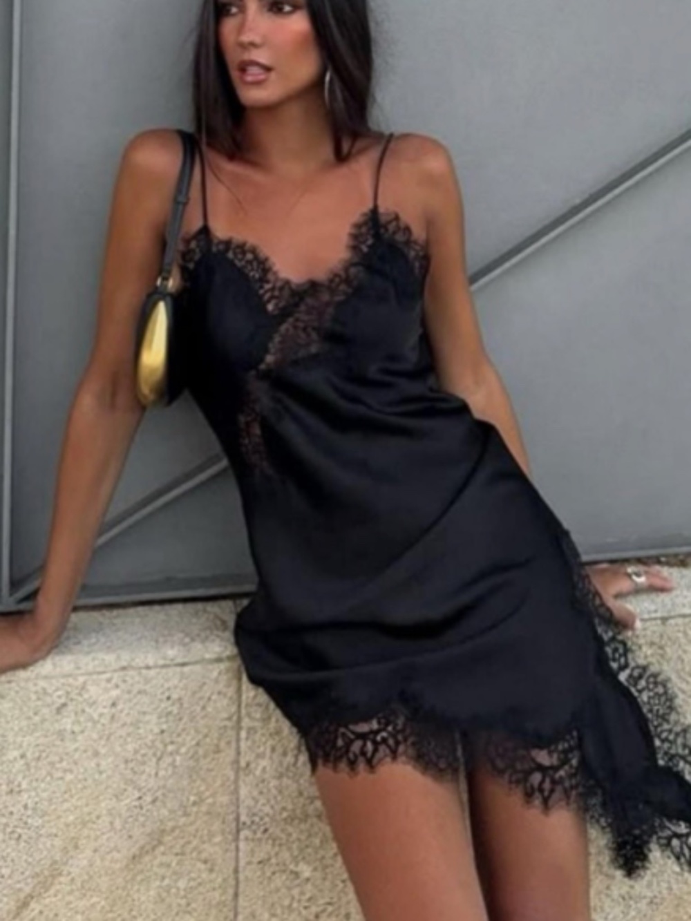 Zara ZW Collection Asymmetric Lace Dress (Ref: 5919/200/800). Black. Size L